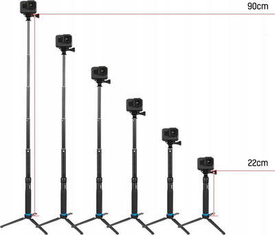 Selfie stick Telesin GP-MNP-090-D, tripod 2 në 1, 22-90cm, i zi