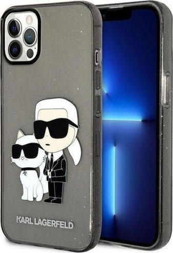 Maskë telefoni Karl Lagerfeld KLHCP12MHNKCTGK, iPhone 12 12 Pro 6.1", me shkëlqim, gri e tejdukshme