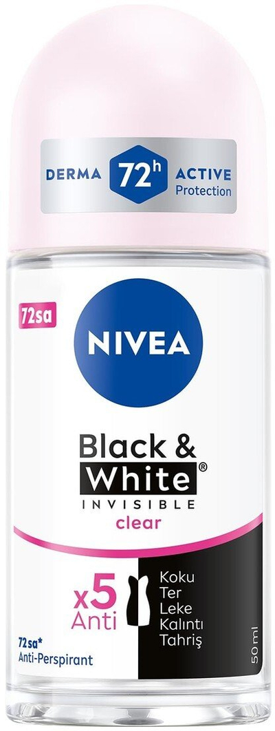 Deodorant roll on Nivea Black &amp; White Invisible Clear, 72 orë, 50ml, i tejdukshëm