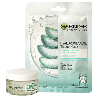 Set për fytyrë Garnier Hyaluronic Aloe, Krem dite 50 ml + Maskë për fytyrë 32 g