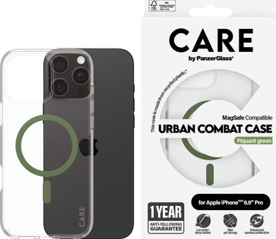 Këllëf PanzerGlass 0 CARE Flagship, për iPhone 16 Pro Max, MagSafe, jeshile transparente