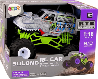 Makina me komandë LEAN Toys Sulong Dinosaur, 1:16, terren, gri me jeshile