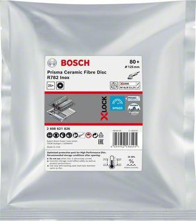 Disk fibër Bosch X-LOCK INOX R782, 125mm, grit 80, set 25 copë