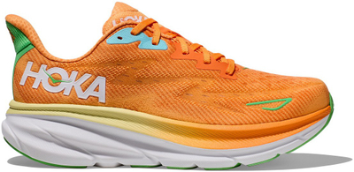 Патики за трчање HOKA Clifton 9 2E Wide, дишлива мрежа, висока амортизација, повеќебојна портокалова
