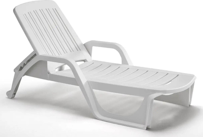 Shezllon plazhi Zanzibar Sunbed, me rrota, polipropilen, i bardhë