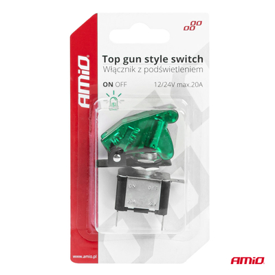Çelës sigurie i ndriçuar Amio Top Gun 030, 12V 24V, me kapak mbrojtës, jeshil