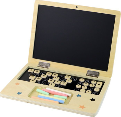 Lodër druri për mësim Blackboard Laptop, dërrasë e zezë me shkumës, kube me shkronja, shumëngjyrëshe