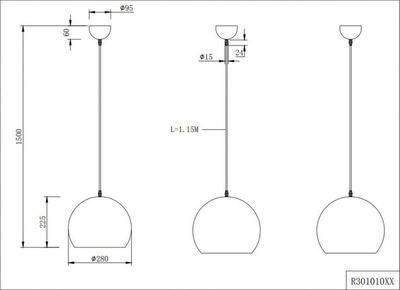 Llampë varëse moderne, sferike 28cm, E27 60W, nikel i mat