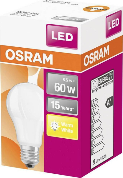 Llambë LED Osram, E27, 8.5W 2700K, e bardhë e ngrohtë
