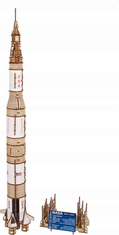 Puzzle 3D NASA Saturn V, model druri, edukativ, i bardhë natyral