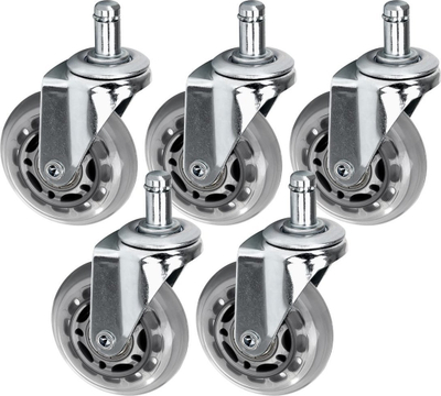 Rrota për stol ACTIVESHOP Roll Speed, set me 5 copë, shufër 11 mm, ngjyrë argjendtë