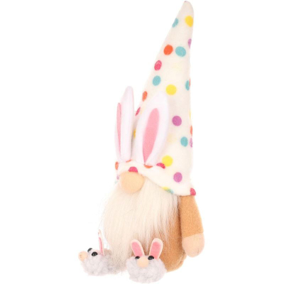 Figurinë dekoruese Pashke Saska Gnome Bunny, 25cm, pranverore, shumëngjyrëshe