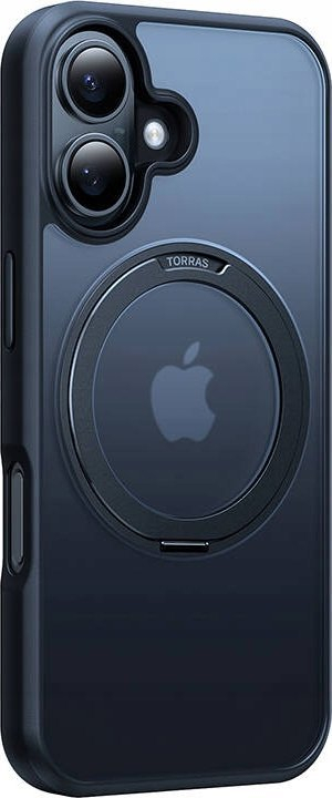 Futrollë TORRAS Ostand Pro për iPhone 16, mbrojtëse e hollë, që s’e ha kollaj goditja, e zezë