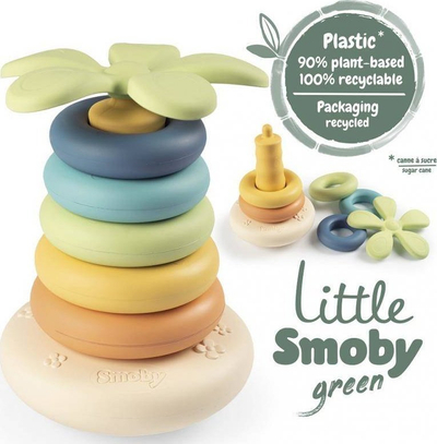 Lodër piramidë me unaza Smoby Little Green, bioplastikë, 6 pjesë, shumëngjyrëshe