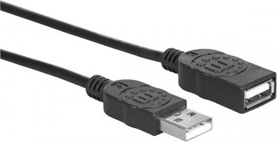 Kabllo zgjatëse USB Manhattan 308519, USB A mashkull në USB A femër, 1 m, e zezë