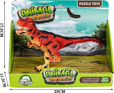 Lodër dinosauri Animal World T Rex, 23 cm, plastike, portokalli me të zezë