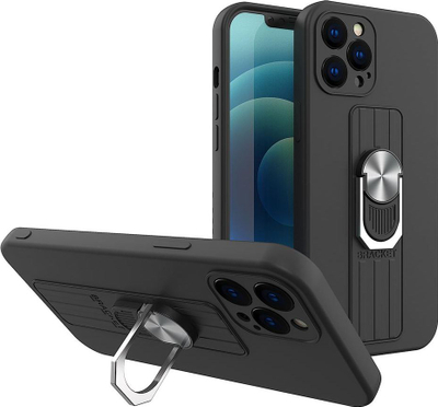 Mbrojtëse telefoni Hurtel Ring Case për Samsung Galaxy S21 Plus 5G, silikon, me unazë dhe këmbëz, e zezë