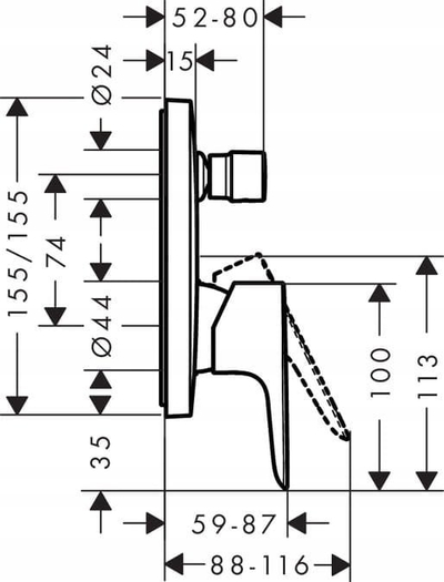 Bateri e fshehtë për vaskë Hansgrohe Talis E 71745670, set dushi, e zezë mat