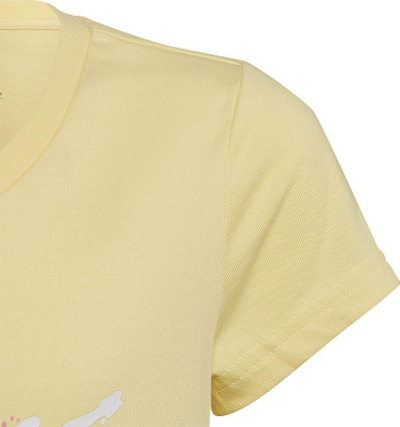 Bluzë për kalamaj adidas 3 BAR G Tee Jr HL1619, pambuk, e verdhë