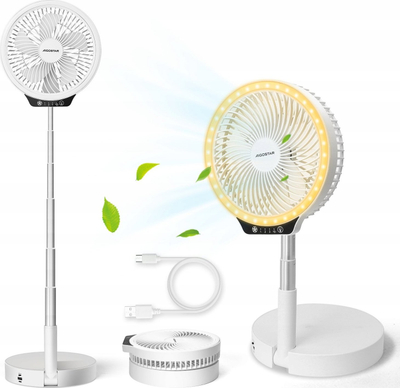 Ventilator portativ Aigostar Paula, palosës me këmbë deri 1 m, USB‑C, me unazë LED, i bardhë