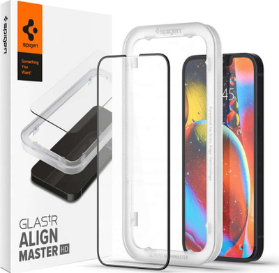 Mbrojtës ekrani Spigen ALM Glass FC për Apple iPhone 13 13 Pro, xham i fortë, i zi