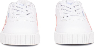 Atlete për fëmijë Puma Carina 2.0 AC Jr, lëkurë sintetike, shollë Kinder-Fit, të bardha me pastel
