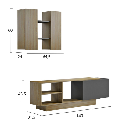 Set komodë për TV Tyson 140x31,5x43,5Hcm (HM18081), gri