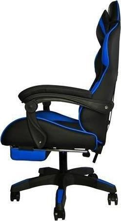 Karrige gaming për zyrë, ergonomike, me këmbestrehë, me jastëk mesi, e zezë me blu