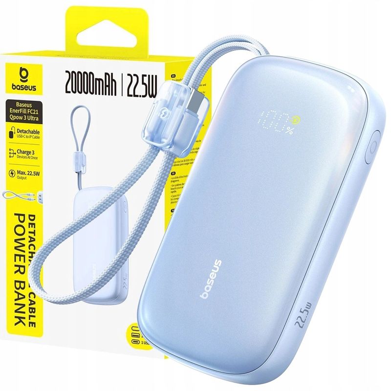 Power bank Baseus EnerFill FC21 Qpow 3 Ultra, 20000mAh, 22.5W, blu