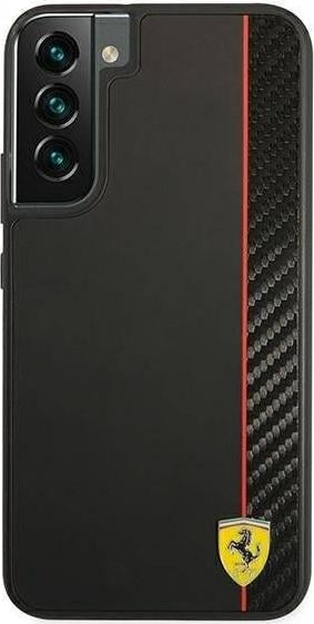 Futrollë telefoni Ferrari On Track Carbon Stripe FESAXHCS22MBK, për Samsung Galaxy S22+, kapak i fortë, e zezë