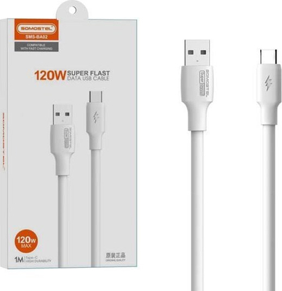 Kabllo USB Somostel SMS-BA02, USB-A në USB-C, 120W 6A, 1m, e bardhë