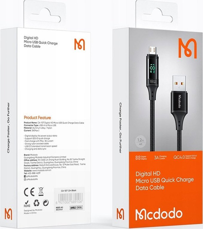 Kabllo USB në Micro USB Mcdodo CA-1070, 3A, 1.2m, e zezë