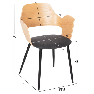 Karrige ngrënieje Delf 48x55x76Hcm (HM9617.04), gri/ zezë