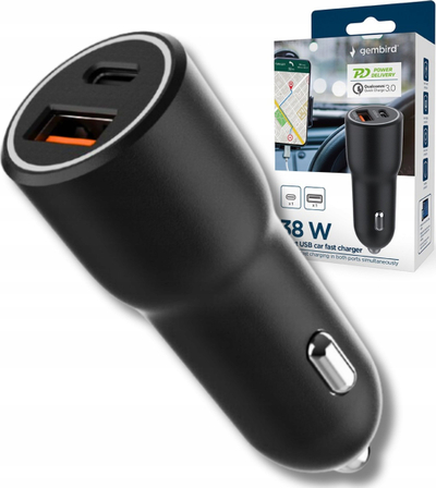 Karikues makine Gembird TA-UC-AC2PDQC38-CAR, 38W, USB A USB C PD, i zi