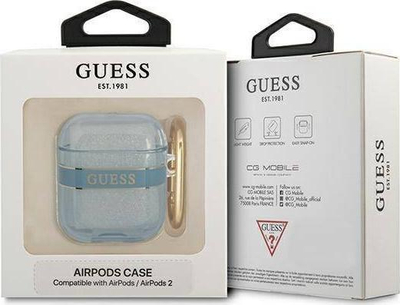 Mbështjellëse Guess Protective Case Strap Collection për AirPods, me varëse, blu