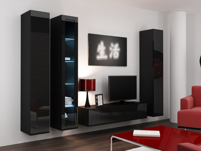 Vitrinë e varur Cama Meble VIGO 180, 180x40x30cm, xham i kalitur, e zezë shkëlqim