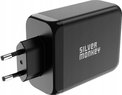 Karikues rrjeti Silver Monkey GaN 200W, USB‑C PD, USB 3.0 QC, i zi