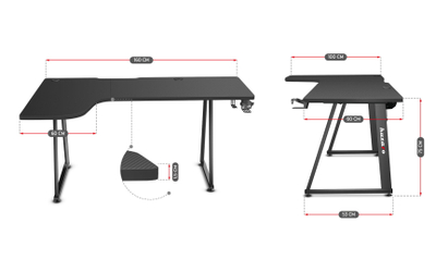 Tavolinë gaming Huzaro Hero 7.7, 160x60 cm, këndore, e zezë