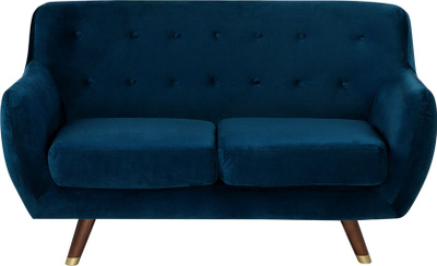 Divan BODO 2 vendsh, kadife poliestër, stil retro, blu navy