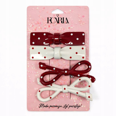 Set kapëse flokësh eCarla SP452, 4 copë, fjongo, të kuqe me pika të bardha