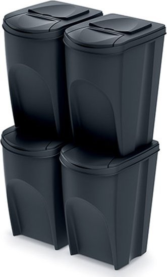 Kosh plehrash Prosperplast Sortibox, set 4 x 35L, për ndarje mbeturinash, i zi