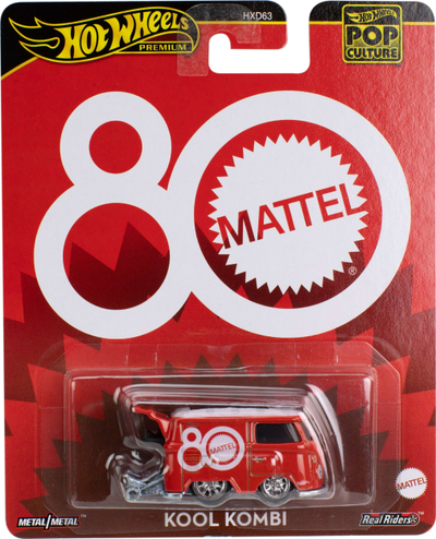 Makina lodër Hot Wheels Premium Pop Culture Volkswagen Kool Kombi, shkalla 1:64, edicion 80 vjetori Mattel, e kuqe