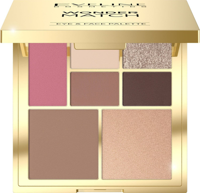 Paletë make up-i multifunksionale për grim edhe kontur, 4 ngjyra sysh, blush, bronzer edhe highlighter, kasetë ngjyrë ari