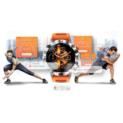Ora e zgjuar Mski Gravity GT20 4, ekran 1.43\" AMOLED, Bluetooth Call, argjendt me rrip portokalli