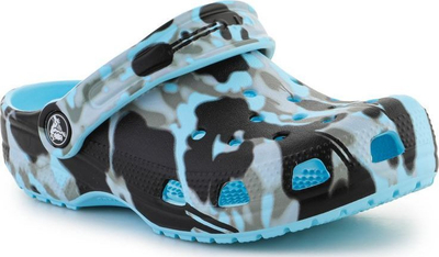 Sandale për kalamaj Crocs Classic Spray Camo, për çuna, kamuflazh zi e blu