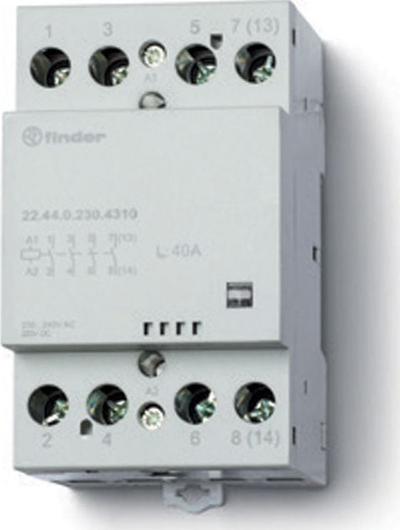 Модуларен контактор Finder 22.44.0.230.4710, 40A, 3NO 1NC, калем 230V AC