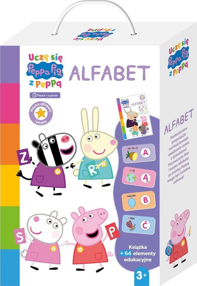 Set edukativ Peppa Pig I’m Learning Alphabet, libër dhe 64 copë, për kalamaj parashkollorë, shumëngjyrësh