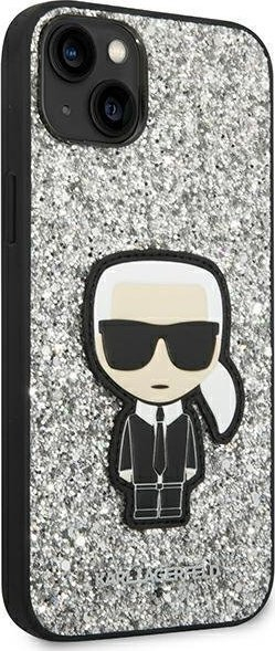Këllëf telefoni Karl Lagerfeld Glitter Flakes Ikonik për iPhone 14 Plus 6.7", hardcase, argjendtë