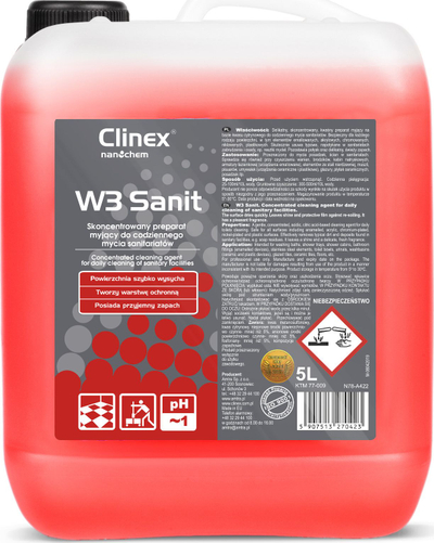 Detergjent pastrimi për banjo Clinex W3 Sanit, koncentrat, 5L