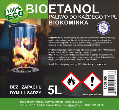 Karburant bioetanol për oxhak bio, 5L, pa tym, pa erë